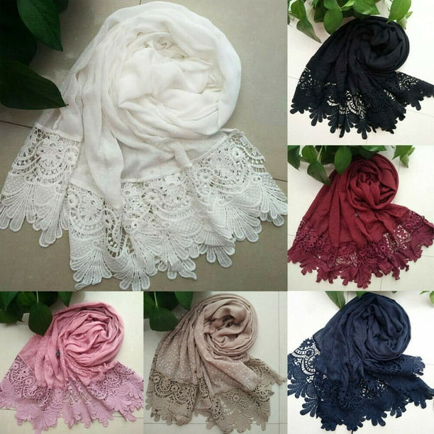 Women Tassel Lace Hollow Flower Hijab Scarf Shawl Wrap Elegant Warm Scarves GD